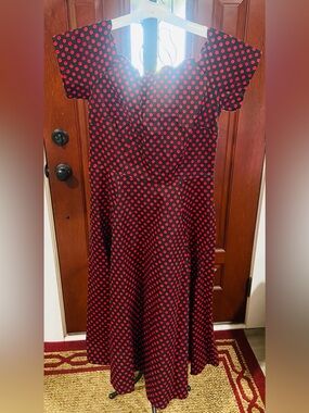 Acevog Black Midi Dress with Red Polka Dots